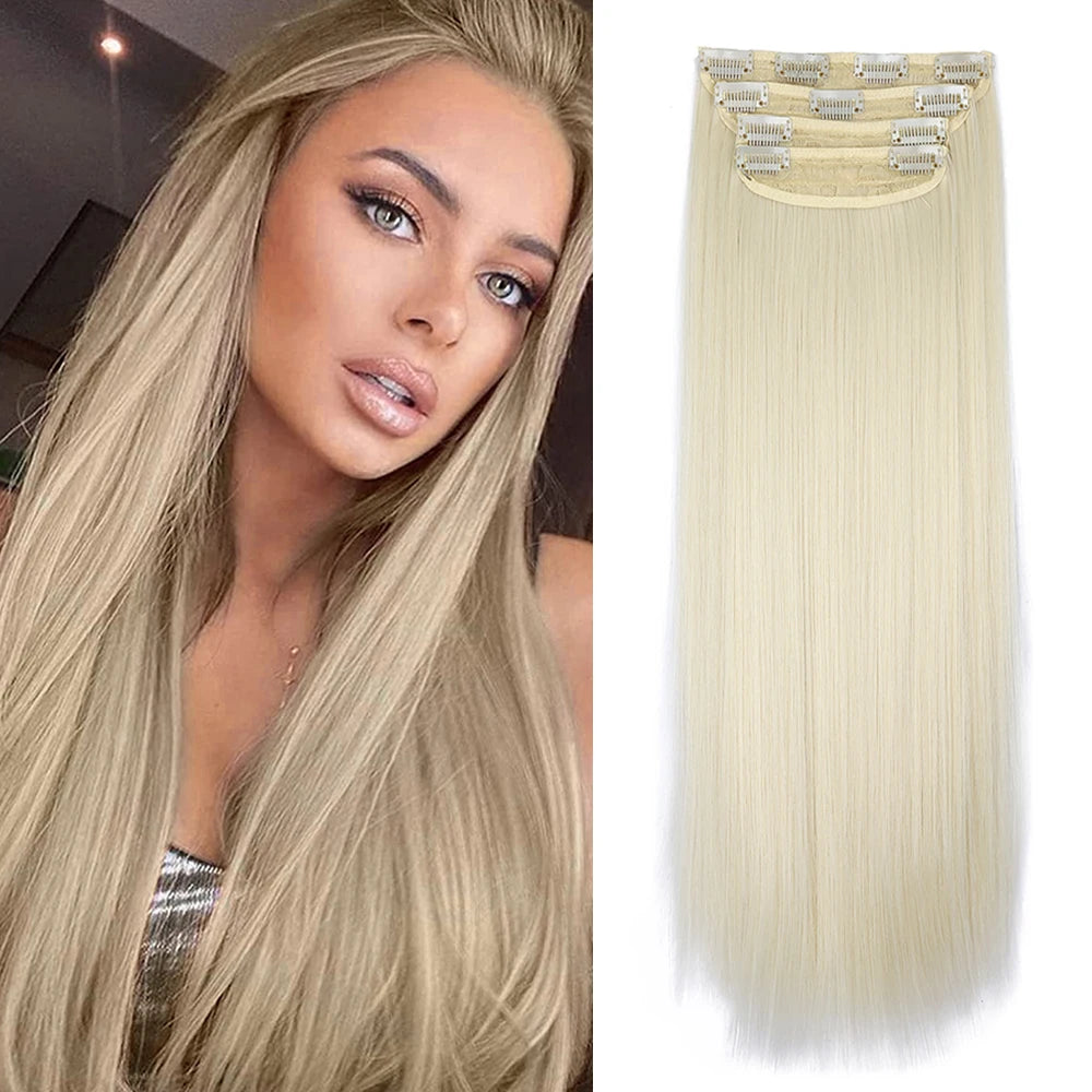 New Products HOT Synthetic Hair Extensions Straight Clip in Hair Extensions Soft 20 Inches 11clip Thick Hair Extensions Clip in