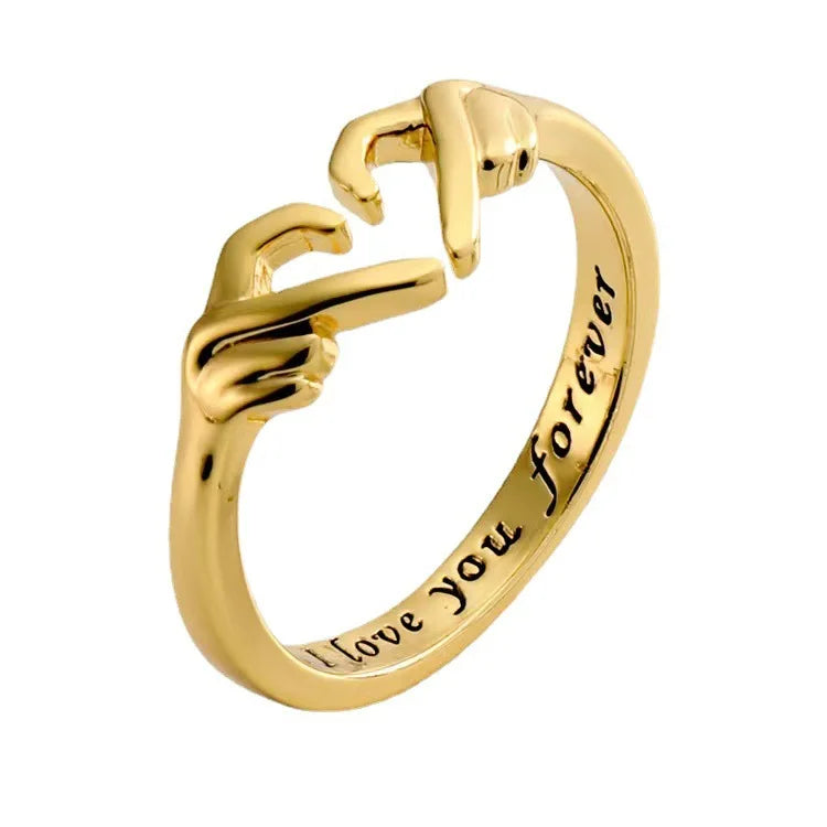 AA00027 Fashion Romantic Love Forever Carved Open Finger Ring Adjustable Jewelry Heart Embrace Couple Hug Ring for Women Men