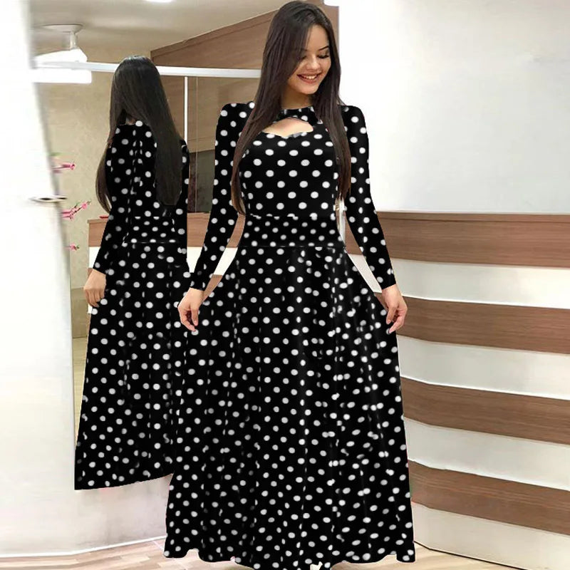 Coldker Casual Women Summer Dress Print Robe Femme Vestidos Plus Size Streetwear Long Sleeve Long Maxi Dress