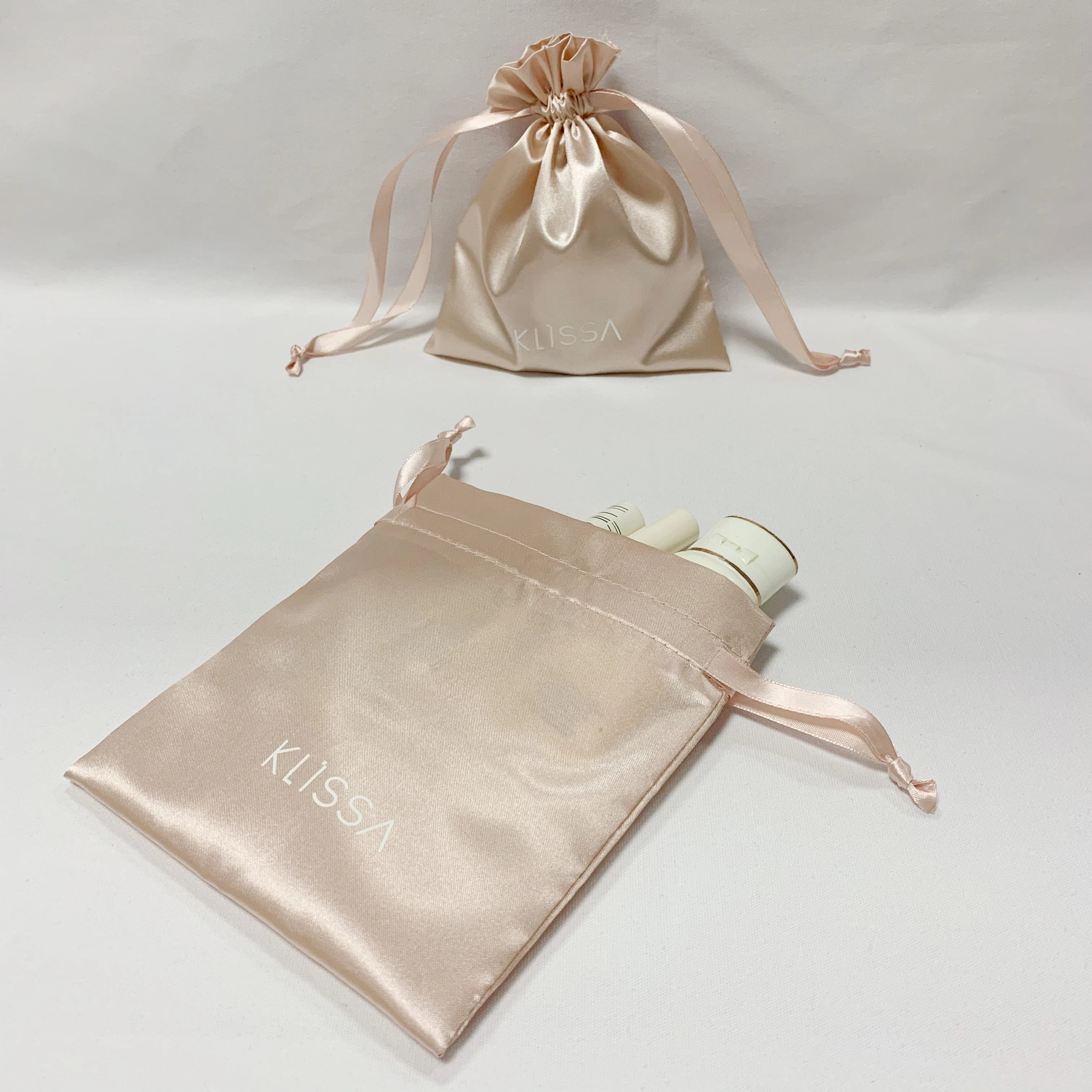 Fashion Cosmetic Satin Pouch With White Logo Bag Satin