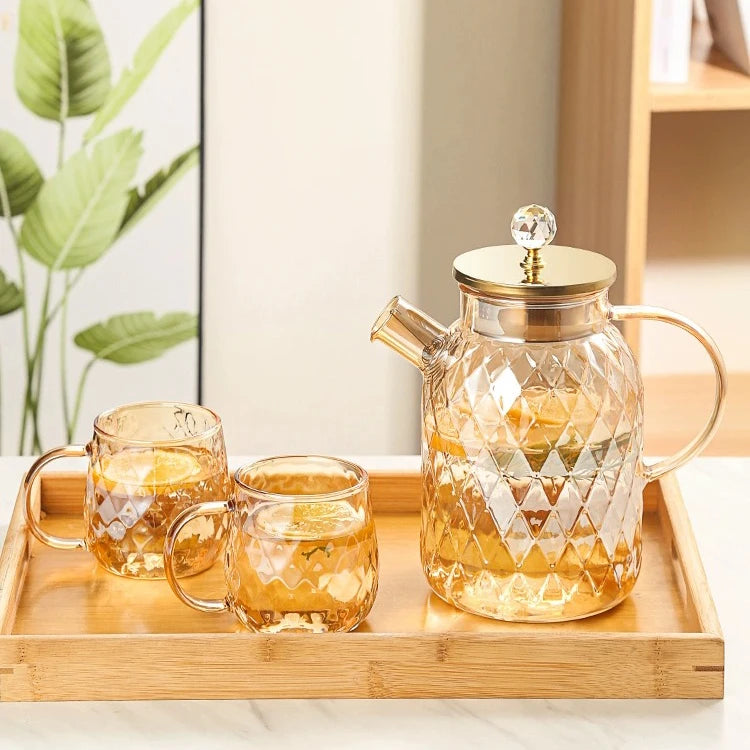 Hejian Manufactured Premium Quality Electroplating Elegant THICK Glass Water Pitcher with Diamond Pattern and TIGHT Lid