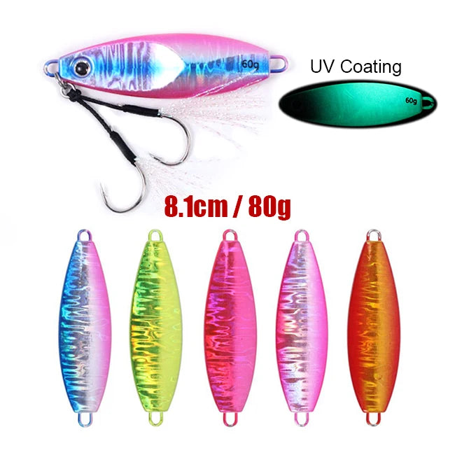 Fishing Lures Rector Metal Jigs 80g Slow Pitch Jigging Lure With Glow Zebra Lead Fish Metal Slow Jig