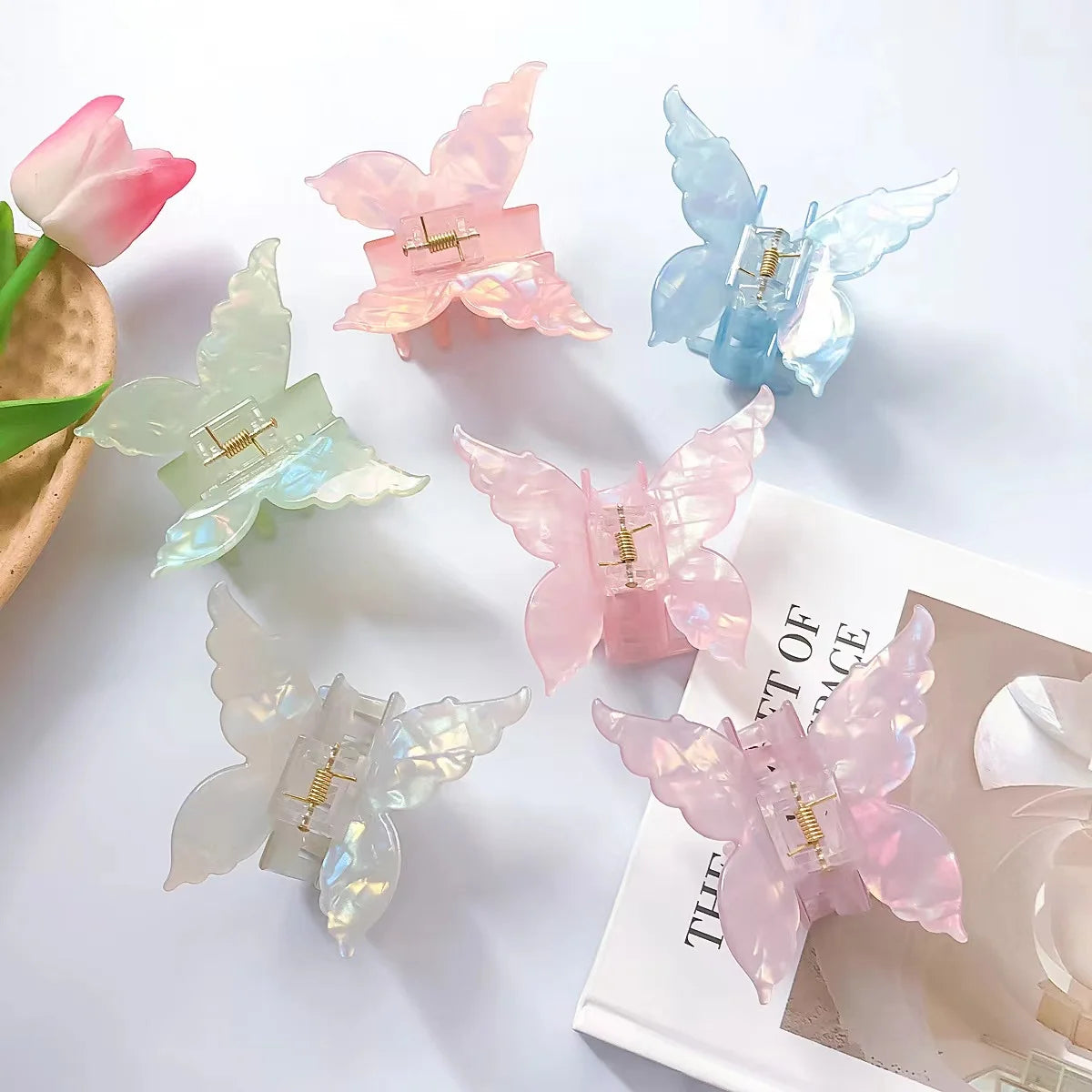 New Korean Hair Accessories Women Butterfly Design Acetate Glittering Hair Claw 7cm Clips Fashion Sweet Hair Clip for  Girls
