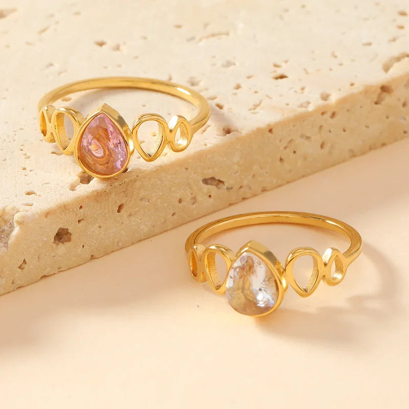 DAIHE New High-Quality Heart Zircon Crystal Rings Stainless Steel 18K Gold-Plated Fashion Rings for Women