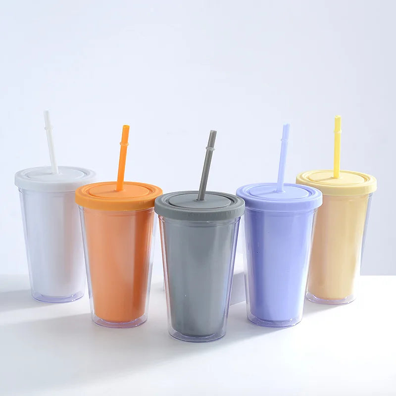 Wholesale Top Seller Custom Hot Selling 16oz Double Wall Plastic Travel Tumbler Cup Coffee Mugs with Straw and Lid