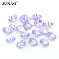 JUNAO 8mm-18mm Fancy Diamond Strass Round Rivoli Crystals Light Amethyst Pointback Glass Rhinestone for Dresses