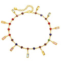Hot Rainbow Rhinestone Foot Chain Anklets Colorful Square Crystal Chain Link Anklet