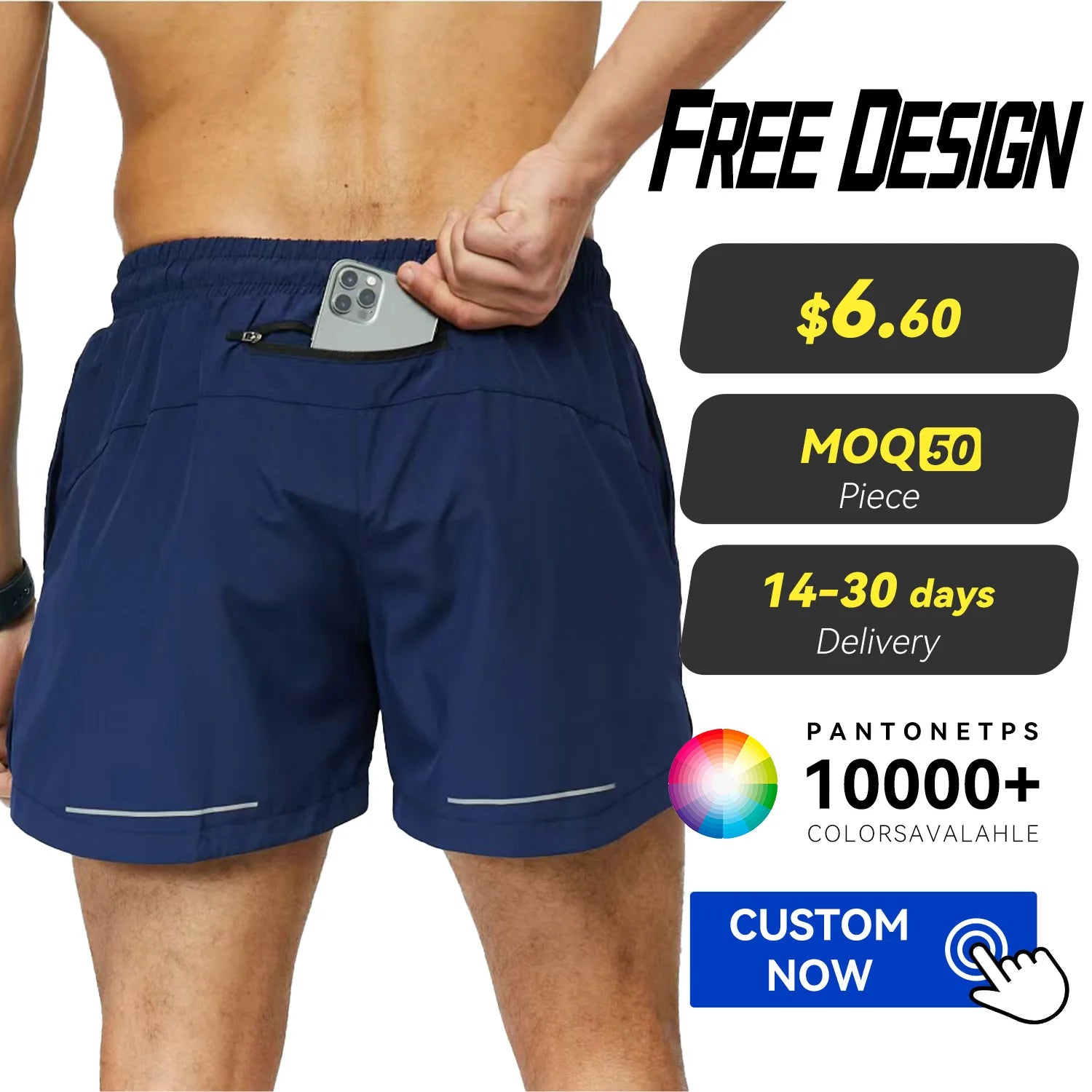 Wholesale Custom Men's Woven Drawstring Jogger Shorts Quick Drying Breathable Outdoor Running Back Zip Pocket Gym Shorts