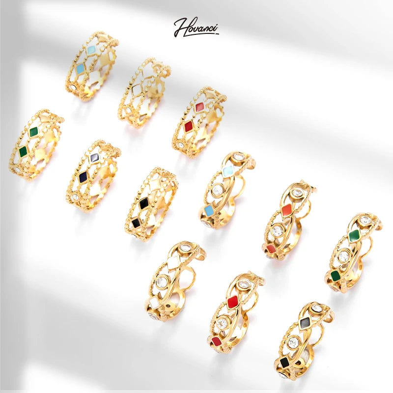 HOVANCI New Trend Fashion 18K Gold Plated Minimalist Ring Jewelry Stainless Steel Adjustable Finger Rings for Women