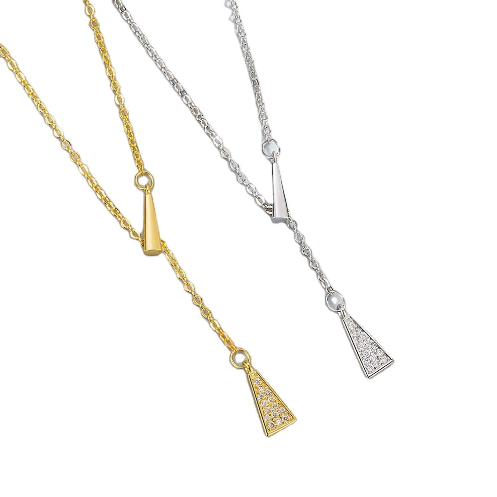 Collar De Acero Inoxidable Stainless Steel Zircon Triangle Tassel Necklace Gold Plated Clavicle Chain Necklace Lady Jewelry