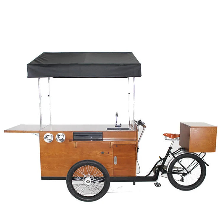 2025 3 Wheel Classical Coffee Bike With Water Tank Cash Box Electric Tricycle Mobile Food Cart for Sale