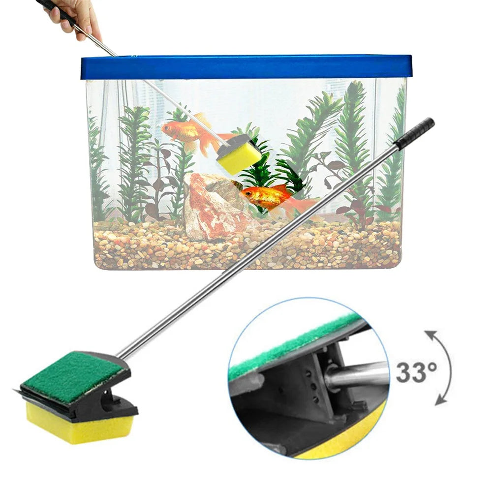 45cm Aquarium Plastic Fish Tank Sponge Double-sided Window Algae Scrubber Long Handle Ultra Quiet Durable Cleaning Brush