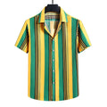 RNSHANGER Fashion Mens Shirt Summer Vertical Mixed Stripes Button-Up Men's Clothing Casual Short Sleeved Loose Shirts for Men