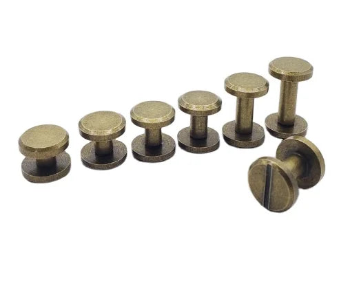 10*4 Antique Brass Bronze Flat Slotted Head Double Cap Chicago Binding Rivet Screws for Leather Belt
