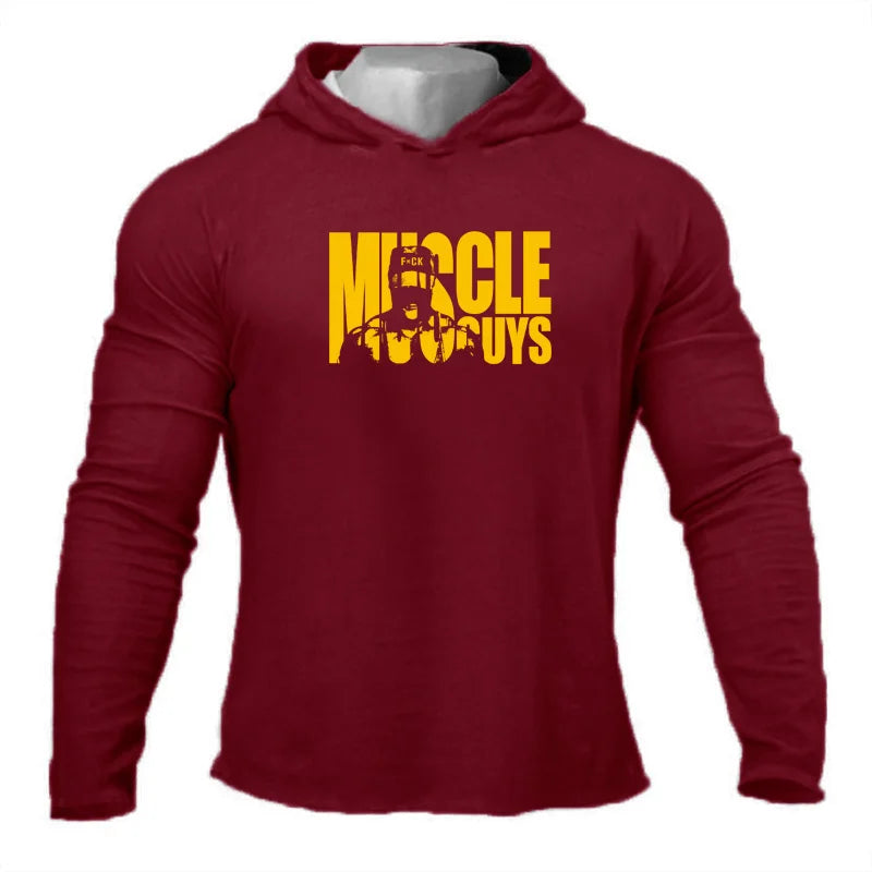 Cotton Elastane Muscle Fit Hooded Custom Factory Support Gym Wholesale Fitness Clothing Mens Long Sleeve T Shirt