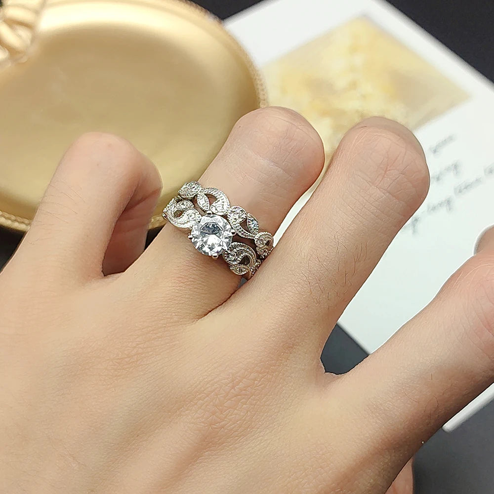 Latest Design Silver 925 Sterling Women Jewelry Wedding Ring Set Engagement Ring for Bridal Gold Plated