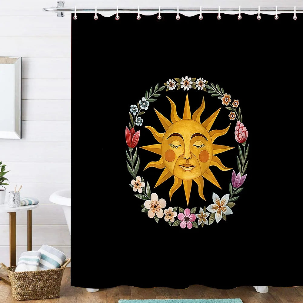 3D Digital Printed Bee Sun Face Bathroom Shower Curtain Custom Moon Butterfly Polyester Bath Curtain Waterproof and Stylish