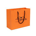 China Luxury Jewelry Eyewear Shopping Gift Orange Package Handle Paper Bag With Black Metallic Logo