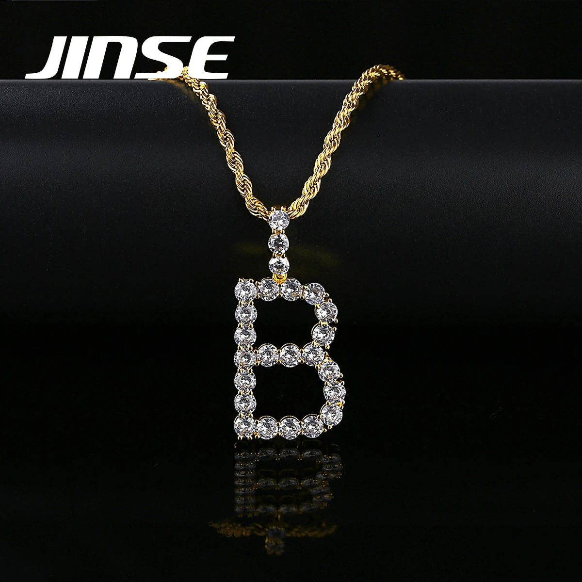 LUOTEEMI Fashion Iced Out Gold Plated 26 Letter Pendants Chain Necklace Jewelry for Men Hip Hop Pendant Necklace