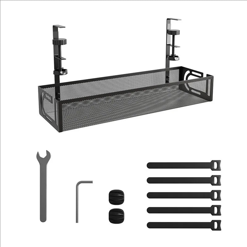 PYJ Table Side Hanging Storage Basket Punch-free Retractable and Adjustable Length Socket Storage Rack Under the Table