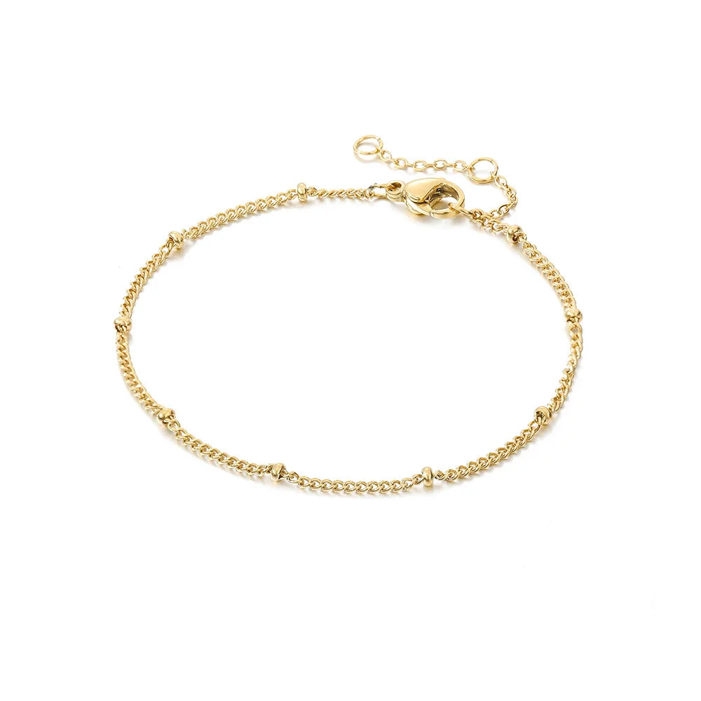 15+3cm Simple Female Ball Chain Bracelet Jewelry New Layered Thin Beads Chain Bracelet for Women Stainless Steel Chain