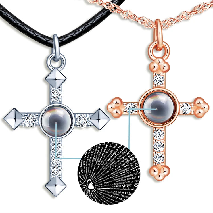 Couple Necklace Zircon Cross 100 Languages I Love You S925 Special Gift for Valentines Day