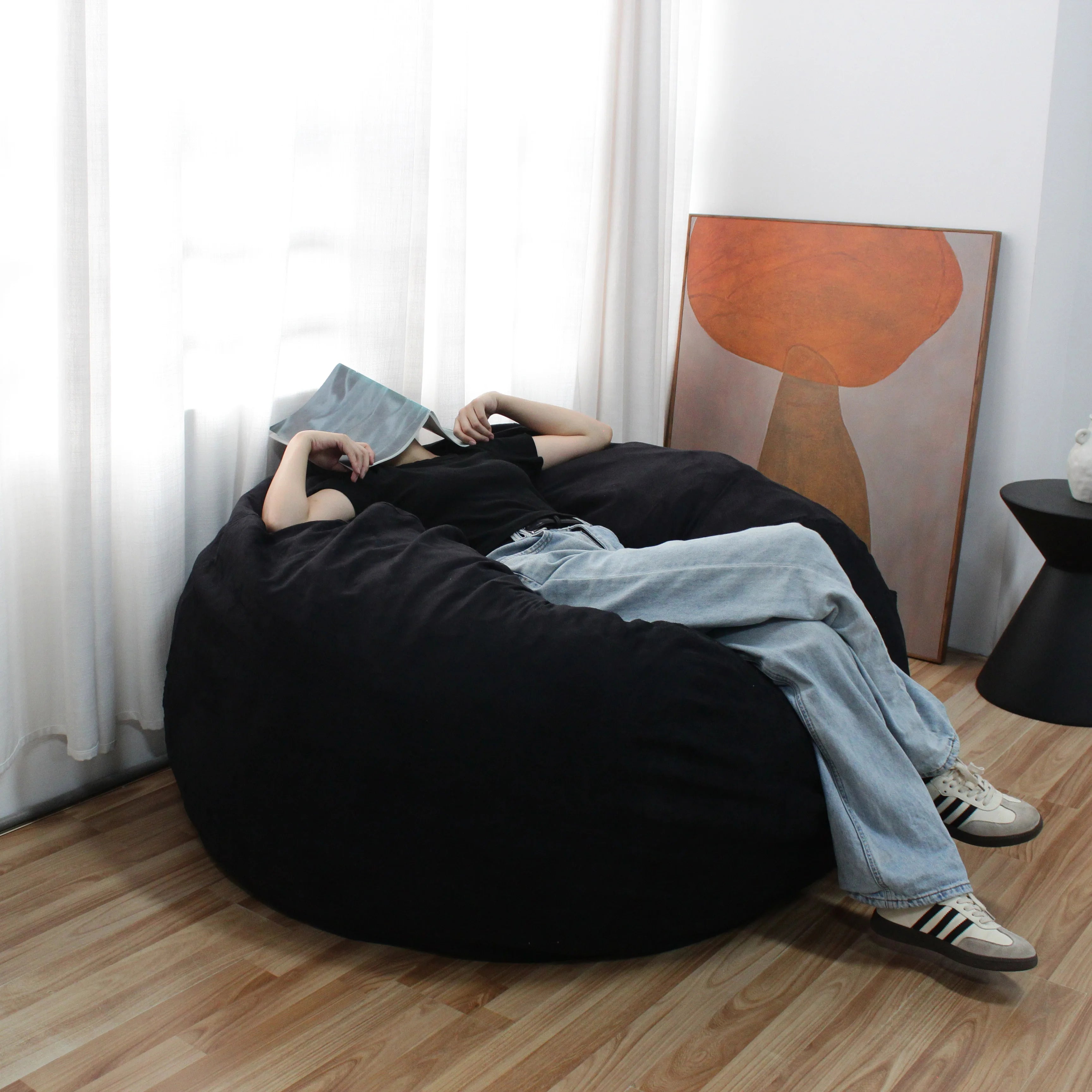 Luxury Faux Suede Giant Shredded Foam Filled Bean Bag Lazy Sofa Chair with Upholstery Weight Fabric Cover