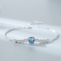 S925 Sterling Silver Blue & Red Crystal Charm BraceletGirls Best Gift Sterling Silver Bracelet