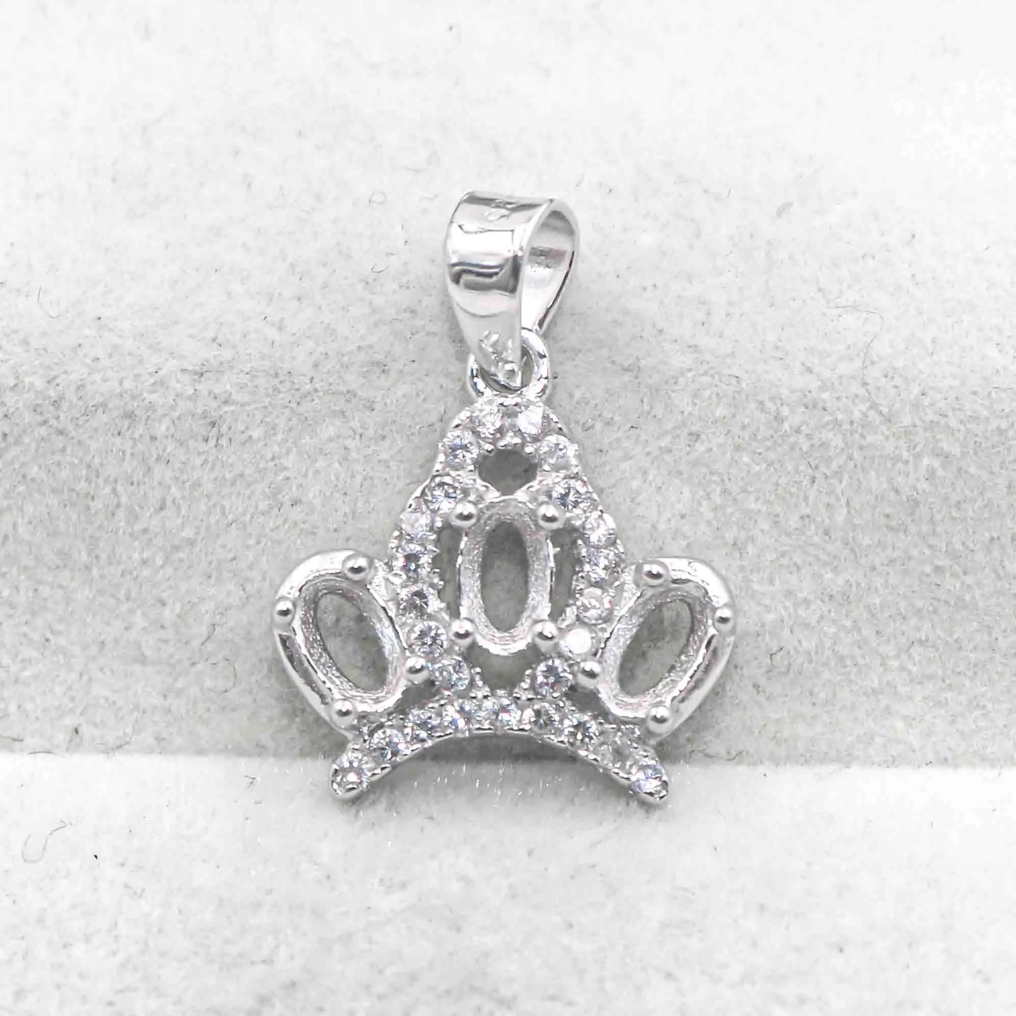 Sterling Silver 3*5mm Semi Mount Pendant Empty Frame Blank Support Setting S925 Base Holder Without Center Stone for DIY Inlay