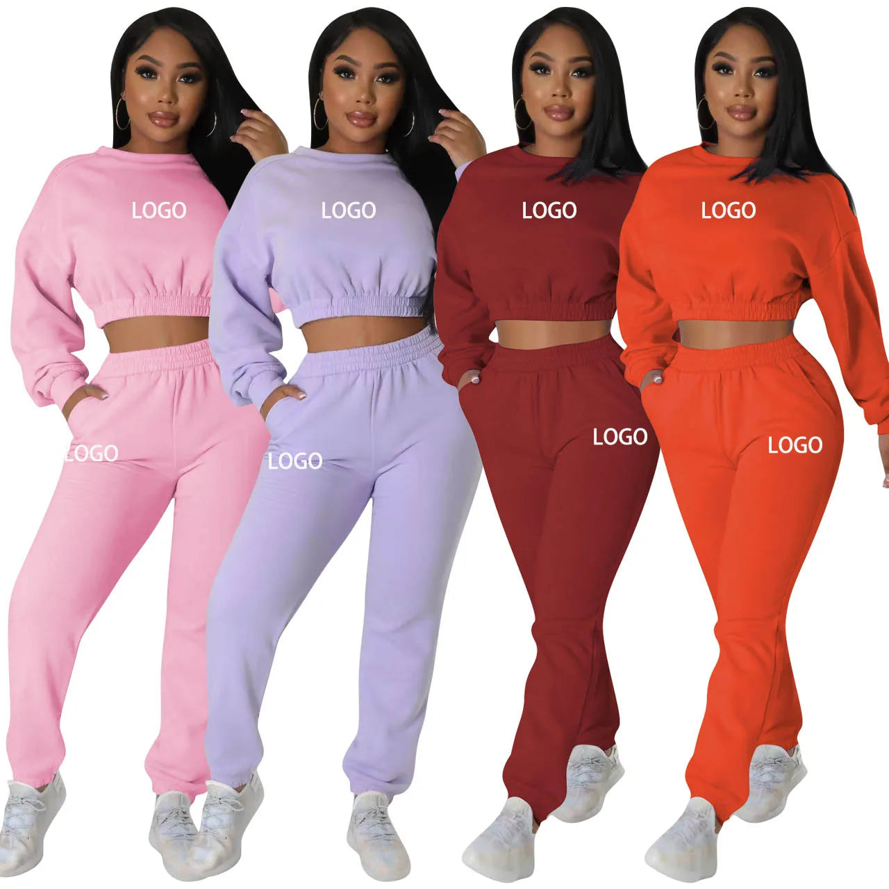 Conjuntos Para Mujeres Ladies 2 Piece Winter Sets Clothes Women Solid Cropped Hoodie Jogger Pants Set Swearsuit for Women Set
