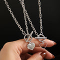 OT Couple Pairing Friendship Love Heart Pendant Necklace 2-Piece Set with Link Chain Valentine's Day Gift Made of Alloy Jewelry