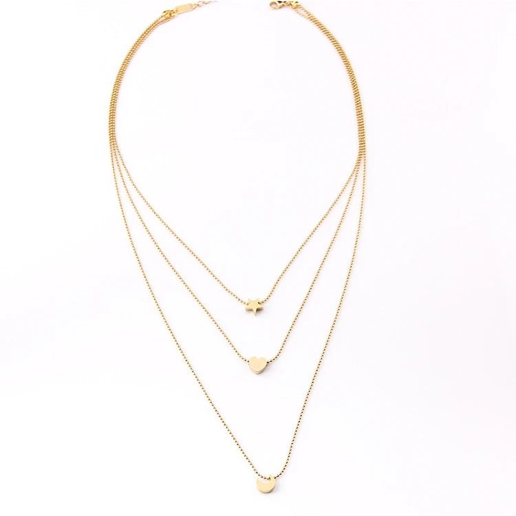 G190 Love Heart Stainless Steel Bead Chain Multilayer Necklaces Baroque Pearl Round Pendant Women Necklace