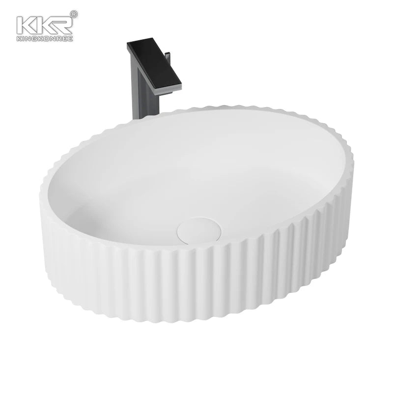 Modern Hotel Use Handmade Acrylic Solid Surface Counter Top Bathroom Sink Matt Black White Hand Wash Basin with 5 Year Warranty