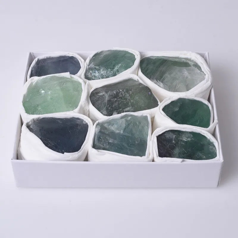 HZ Wholesale Natural Crystals Raw Gemstone Healing Stones Green Fluorite Rough Stones Set Box for Sale