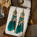 Ethnic Boho Style Colorful Drop Long Real Feather Pendant Bohemian Earrings Jewelry for Women