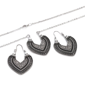 Black Color Heart Shape Carved Flower Dangle Earrings Women Vintage Fantasy Eardrop Indian Jewelry Traditional Jewelry