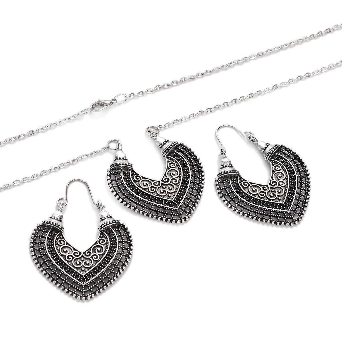 Black Color Heart Shape Carved Flower Dangle Earrings Women Vintage Fantasy Eardrop Indian Jewelry Traditional Jewelry