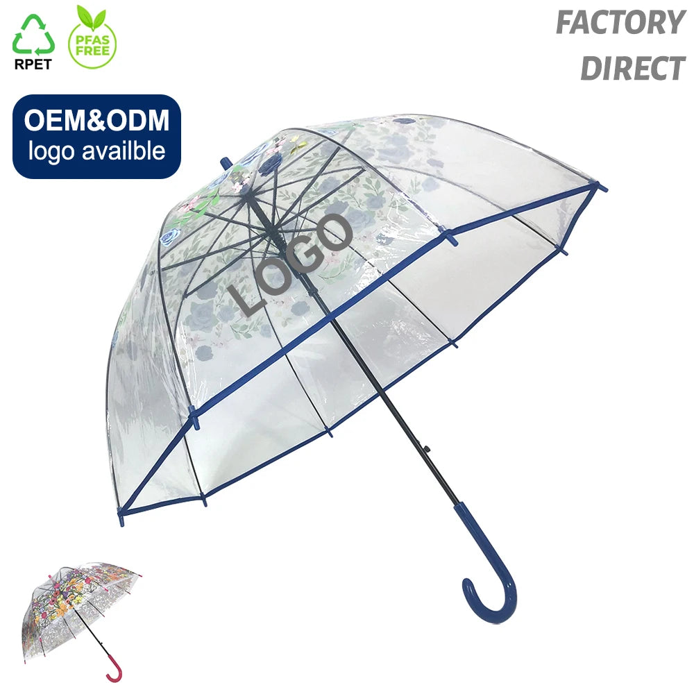 OVIDA Custom Manufacturer Umbrella POE with Printing 23inch Straight Umbrella Transparent Umbrella With logo Wholesale