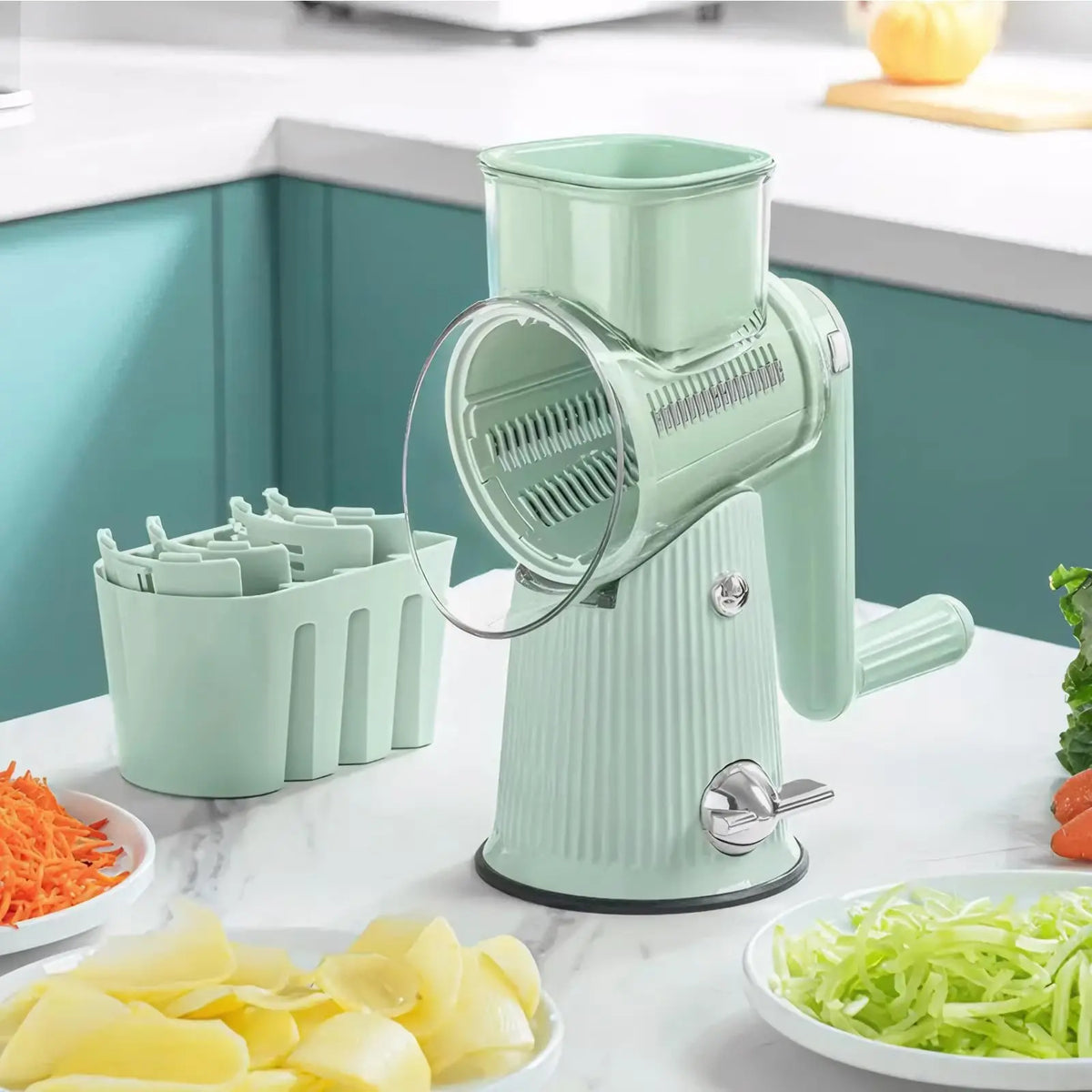 5 in 1 Rotary Cheese Grater Versatile Manual Vegetable Slicer Peanut Nuts Grinder Cheese Vegetable Shredder clear MegaBDM