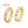Ason Fashion White pink Color Zirconia Stainless Steel 18k Gold Plated Engagement Diamond Ring Jewelry Wedding Rings for Women