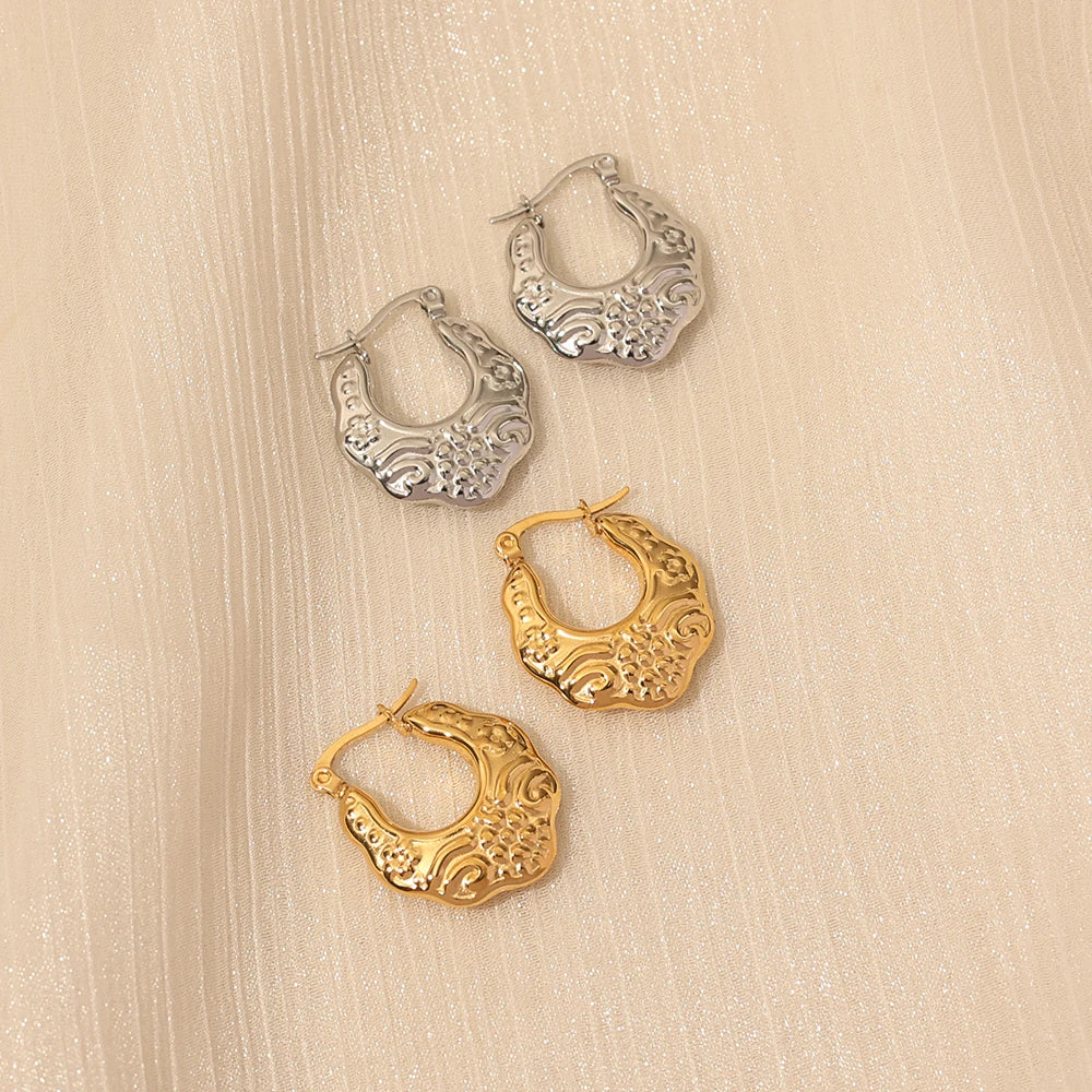 Vintage Stainless Steel Earrings Women Delicate Creoles Earrings 18K Gold Plated Stainless Steel Earring Jewelry