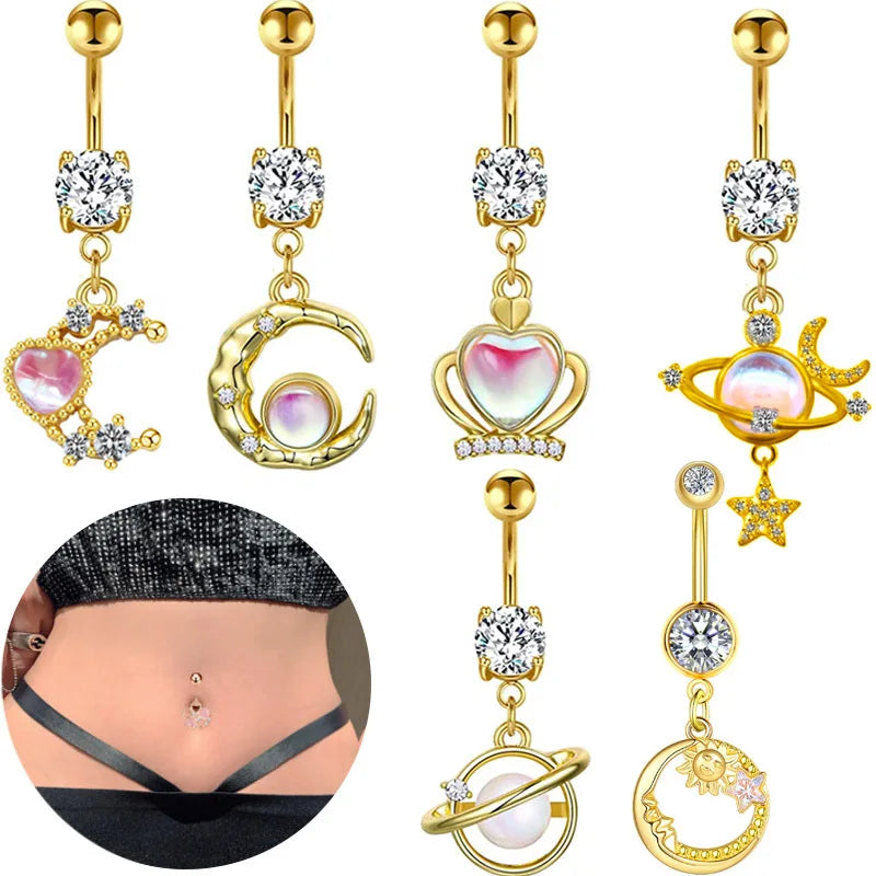 Gaby Moon Stainless Steel Surgical Jewelry Shiny Belly Piercing Button Ring Gold Plated Body Jewelry for Weddings