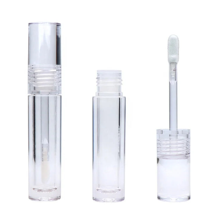 Stock 100pcs Custom Logo Solid Top PETG 5.8ml Cylinder Plastic Lipgloss Tube Empty Clear Liplgoss Tube Packaging With Wands