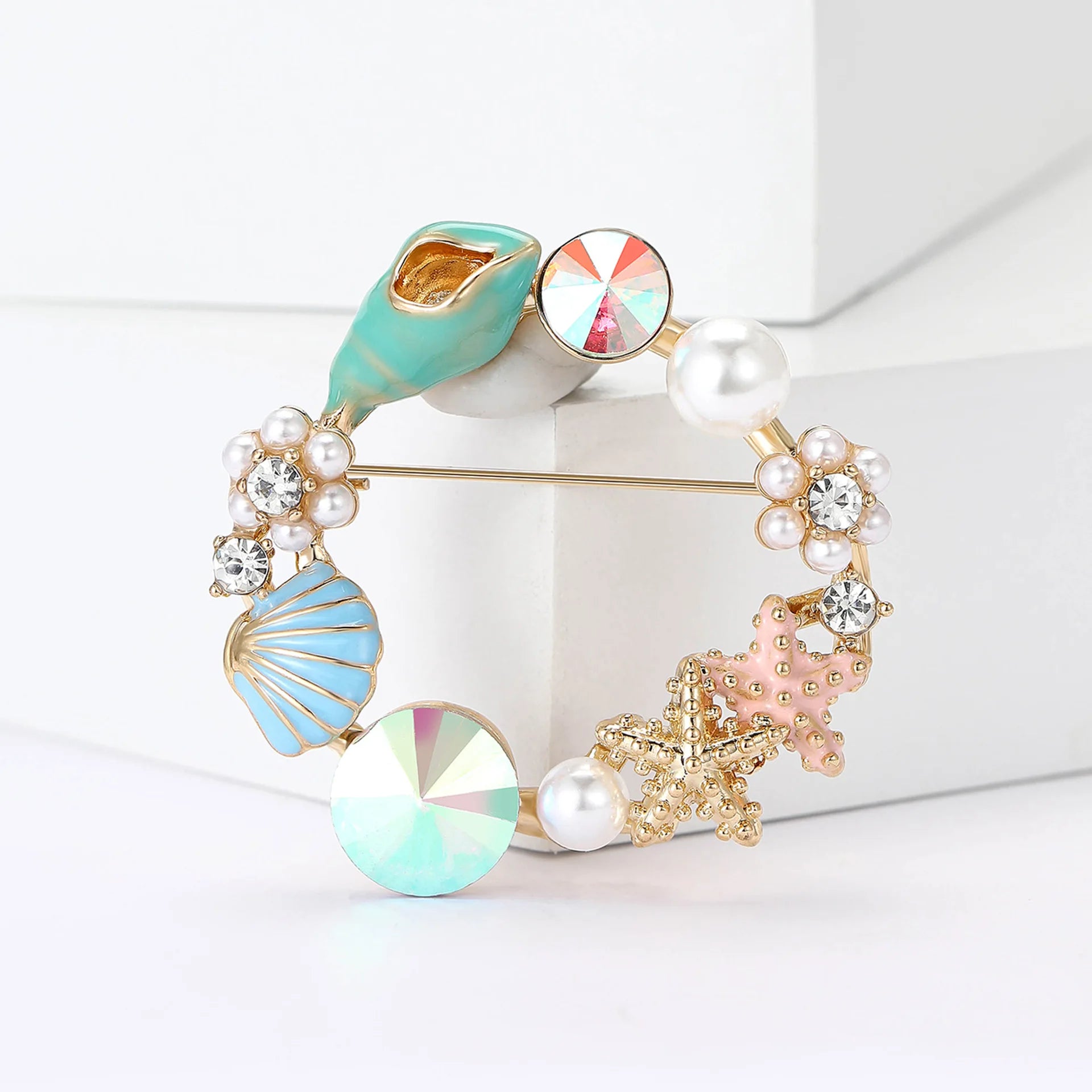 Creative Enamel Cute Lapel Pin Metal Brooch Fashion Women Jewelry Brooches Enamel Starfish Conch Shell Brooch Pin