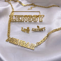 QIUHAN OEM Personalized Name Necklace Ring and Stud Earrings Party Gift Hollow Letter Nameplate Jewelry Set