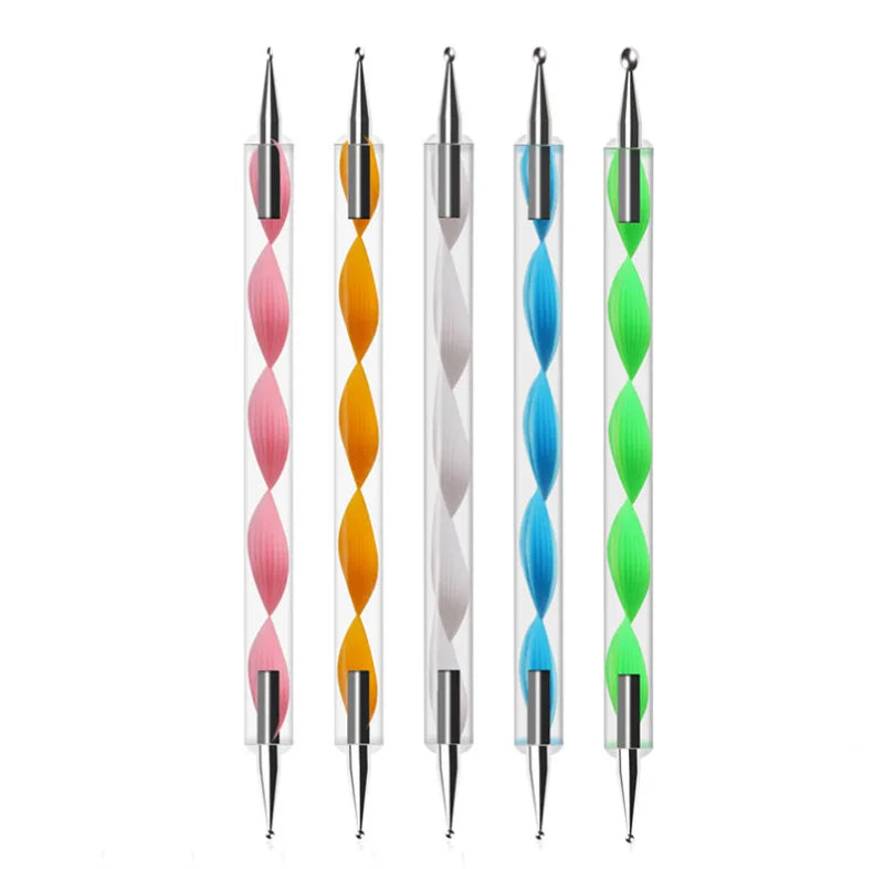 5pcs Nail Art Double Head Dotting Pen for Pick up Rhinestone Nail Brush Set