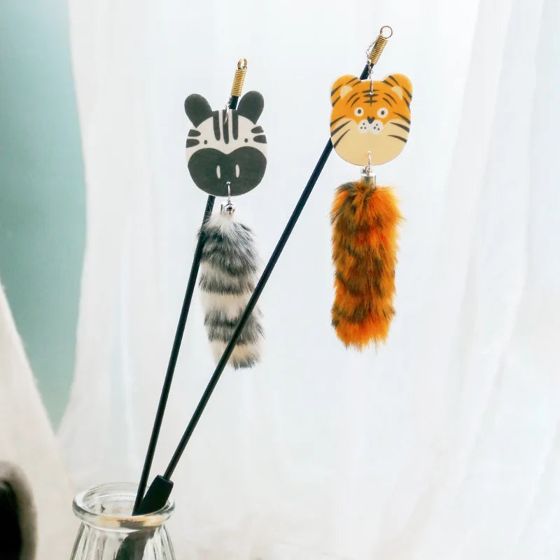 Tiger Tail Teasing Cat Stick Zebra Solid Teasing Cat Stick Pet Supplies Cat Toys
