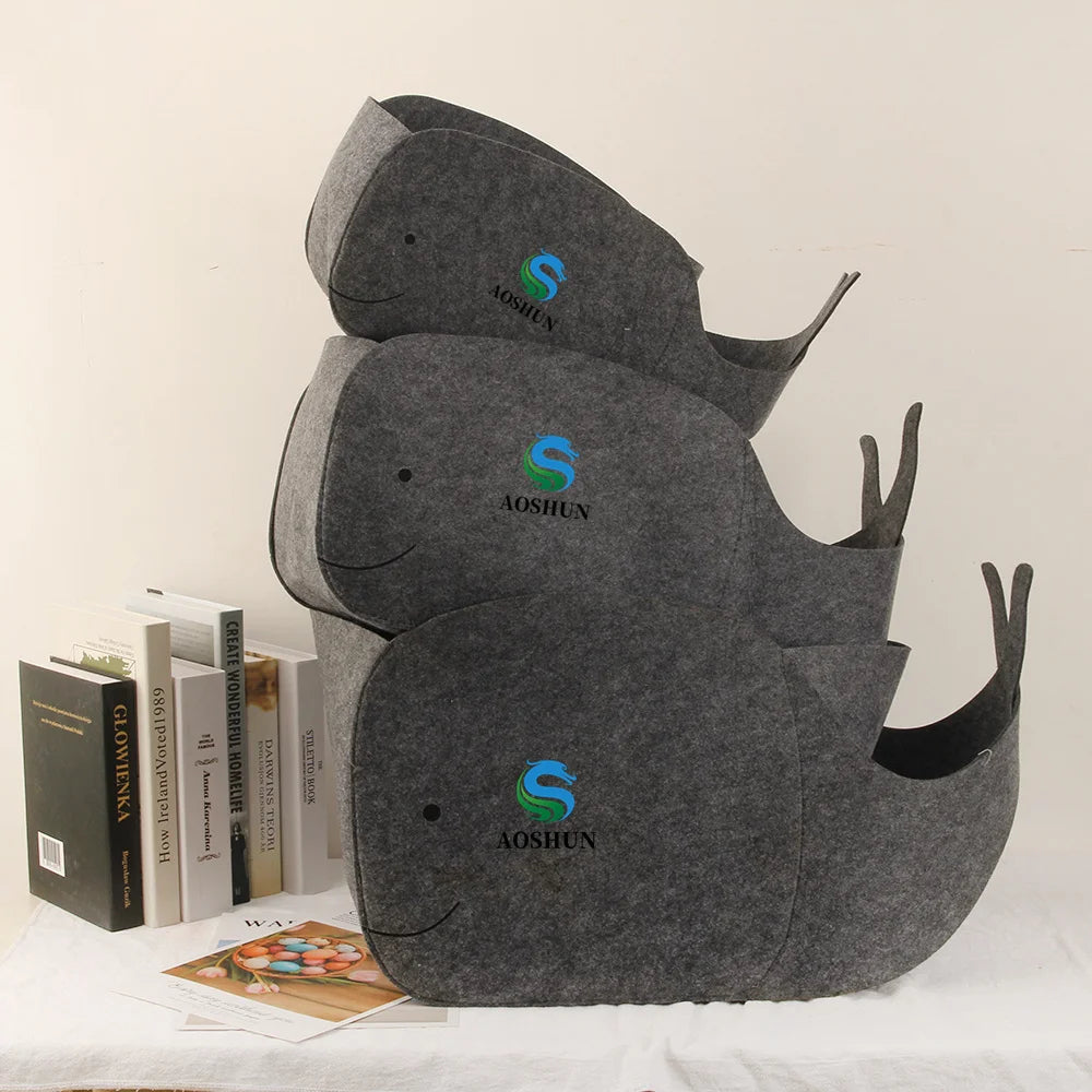 China Supplier Quality Children's Animal Felt Desktop Storage Kids Toy Box Whale Organizer Felt Whale Toy Box for Kid
