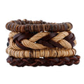 Handmade Stretch Coconut Shell Beads Men Braided Adjustable Hemp Rope Genuine Punk Leather Bracelet Set Jewelry