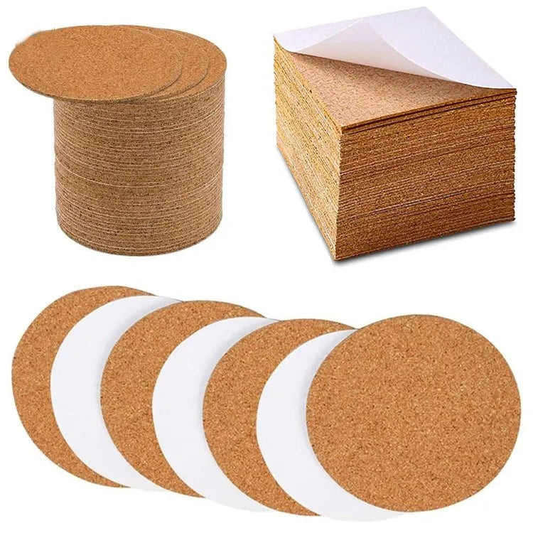 4 Inch Self Adhesive Cork Coaster Round Backing Cork Tiles Mat with Strong Adhesive-Backed for DIY Crafts Adhesive Cork Board